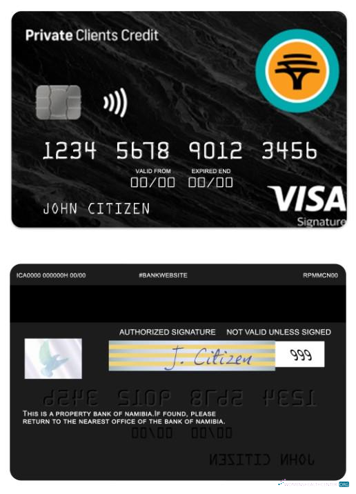 Download Namibia First National Bank private clients credit visa signature Photoshop template